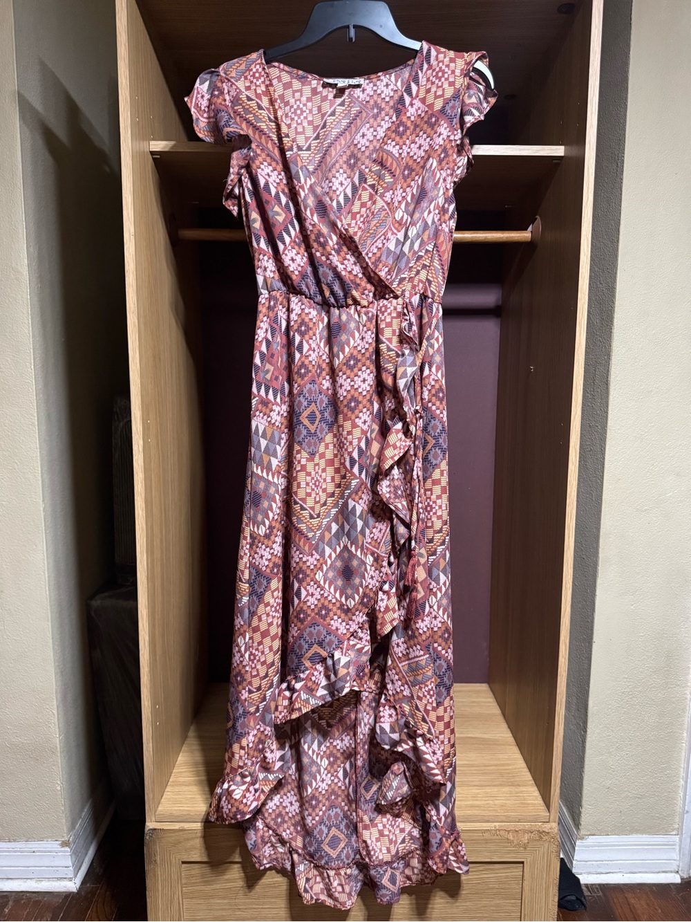 Inspired Hearts Boho Print Wrap Maxi Dress Size Medium